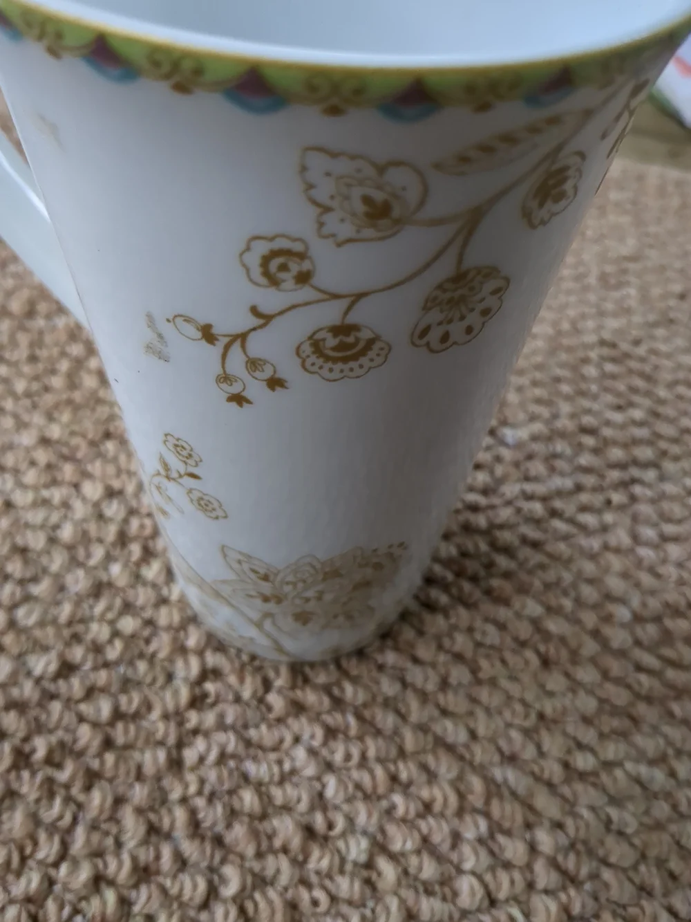 222 Fifth White Latte  Mug with Blue and Gold Peacock Garden